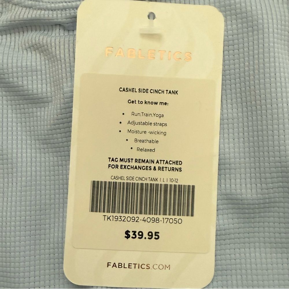 Fabletics Cashel Side Cinch Tank Top Large Powder Blue Mesh Ruched NWT - Picture 4 of 7